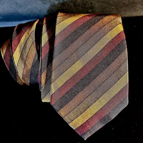 Yves Saint Laurent YSL Mens Tie Silk Neckwear Striped Neutral Red Gray Brown - Picture 4 of 6